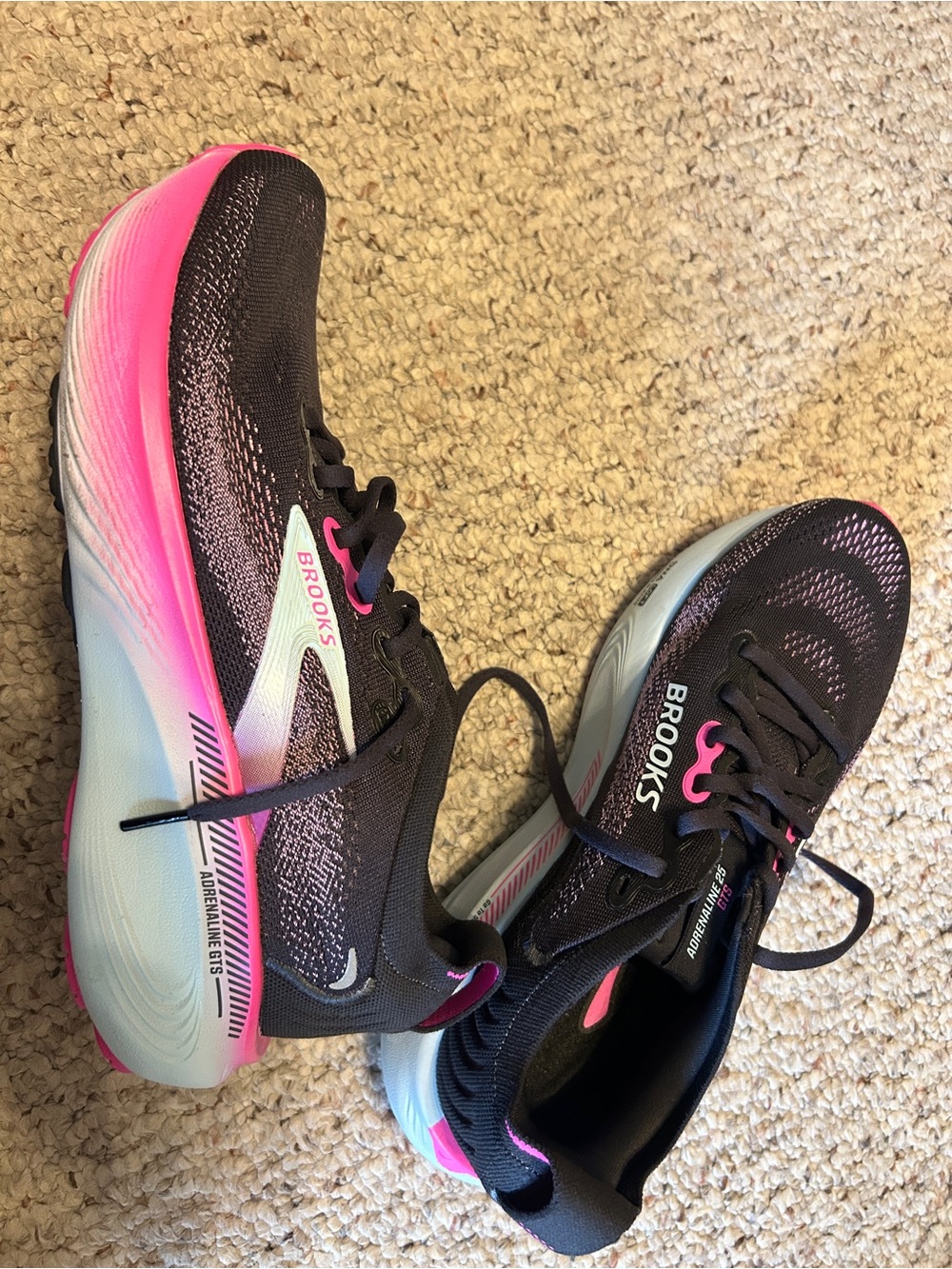 Brooks Women's Black and Pink Adrenaline GTS Running Shoes - Picture 2 of 6